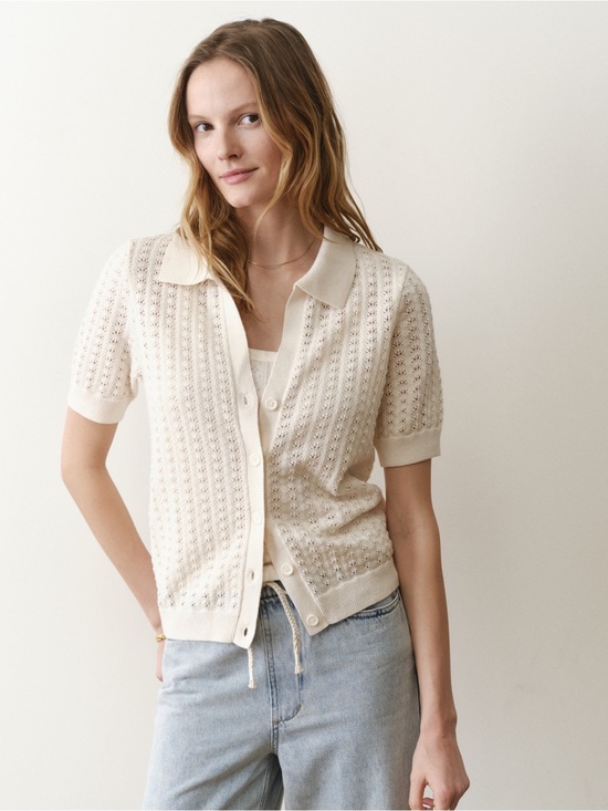 Marine Layer Sweaters - Marine Layer Piper Knit Resort Shirt Women’s Large Ivory Cream Open Knit Crochet